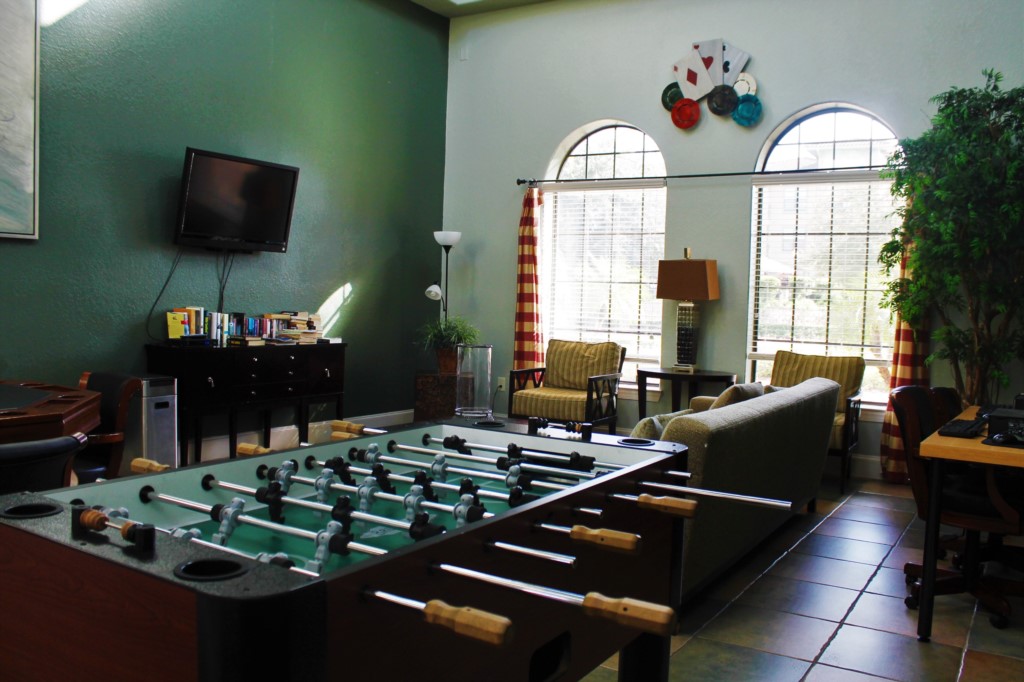 View of Foosball Table and Seating for TV Watching!